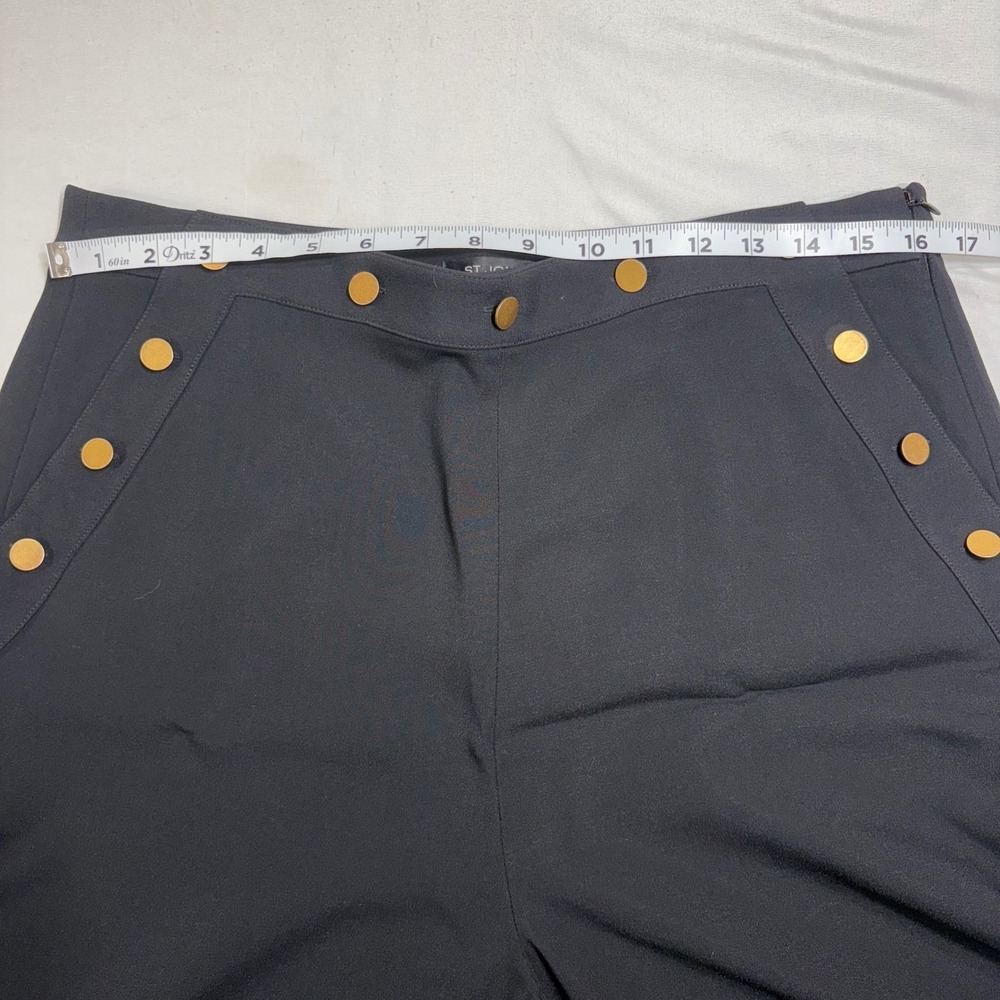 St. John Wide Leg‎ Sailor Pants Womens 12 Caviar Black Gold Button High Rise NEW - Picture 10 of 13